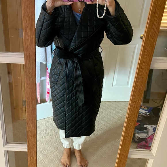 Size M black 100% polyester Avec Les Filles quilted trench coat, double breasted - Picture 2 of 12